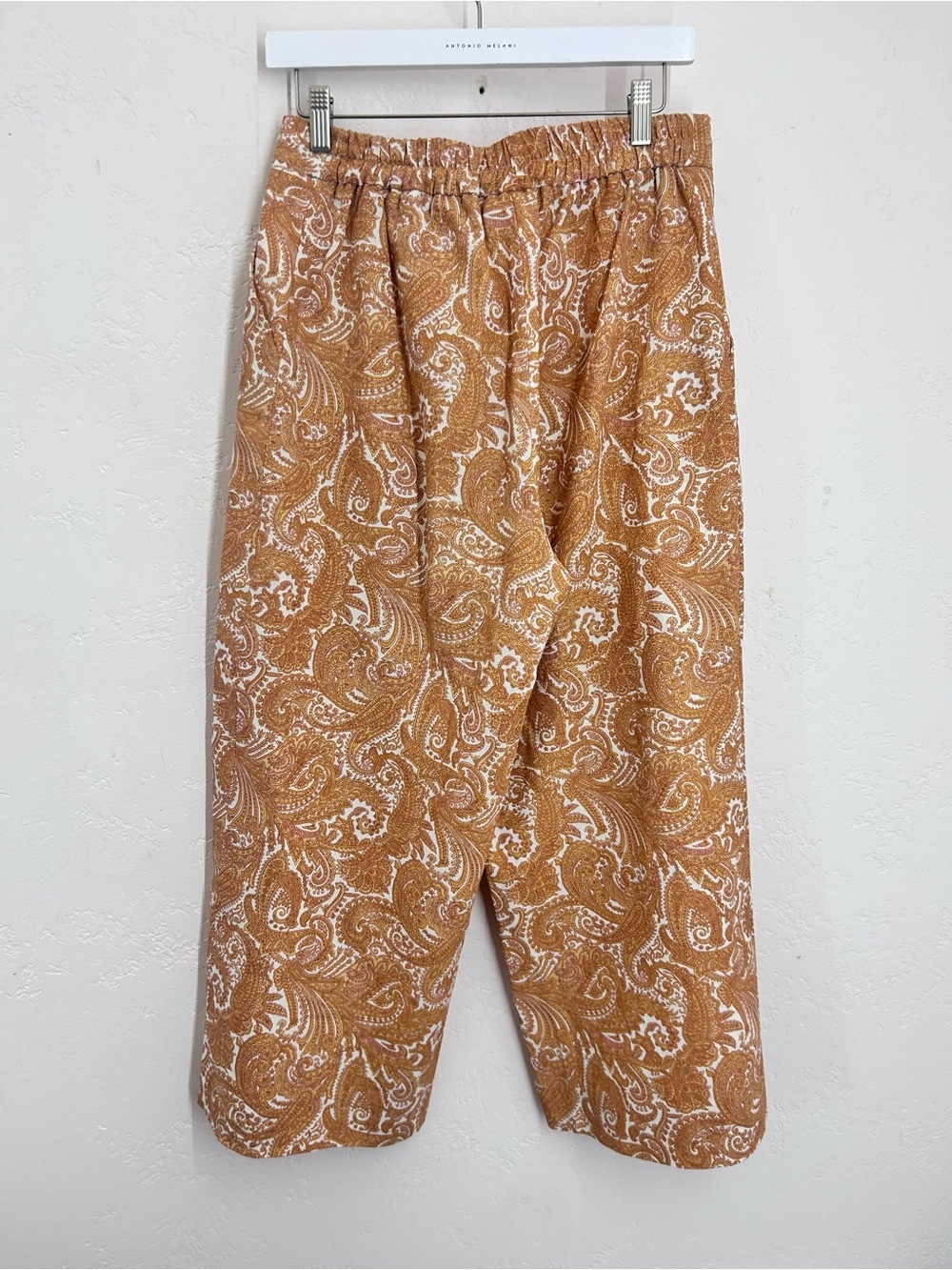 Sigrid Olsen Linen Blend Wide Leg Ankle Tie Pants M Rust Paisley NWOT - Picture 6 of 10